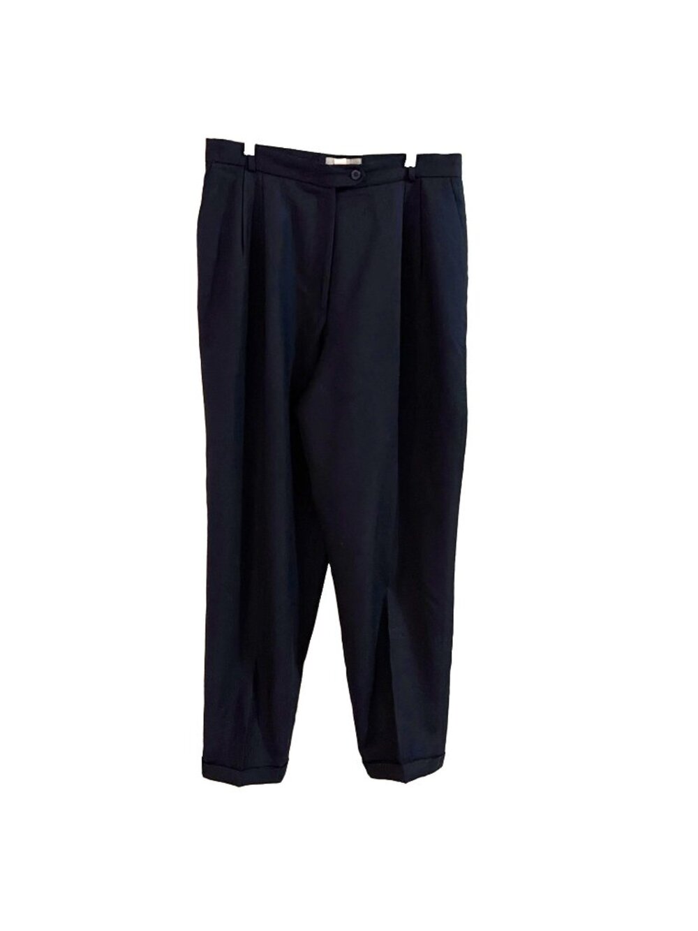 Vintage Women's Pleated  Wool Trousers Pants Size 18 Black Cuffed Career Classic